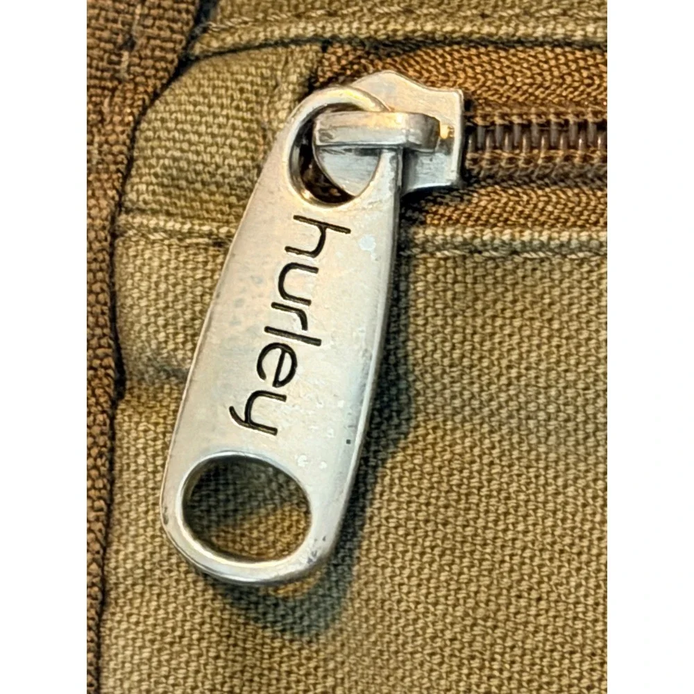 Hurley Canvas Tote Bag Olive Green Utility Multi Pocket Heart Print Lining